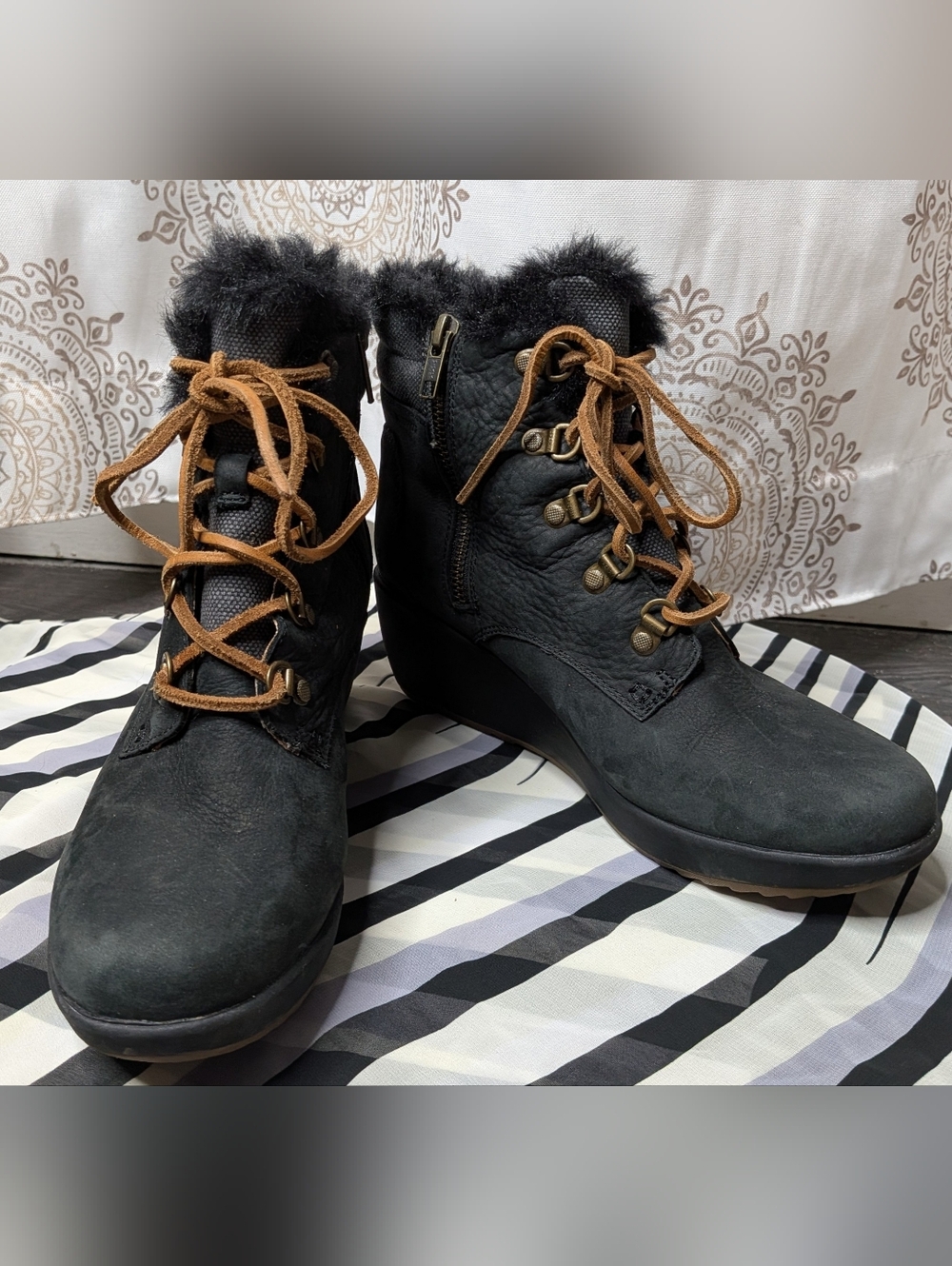 Sperry Top Sider Black Luca Peak Waterproof Wedge Ankle Booties Women’s Sze 7.5M